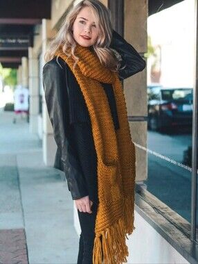LETO COLLECTION Mustard Color with Pocket Detail & Fringe